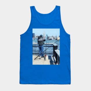 Hoboken NJ - Man Fishing Off Hoboken Pier Tank Top